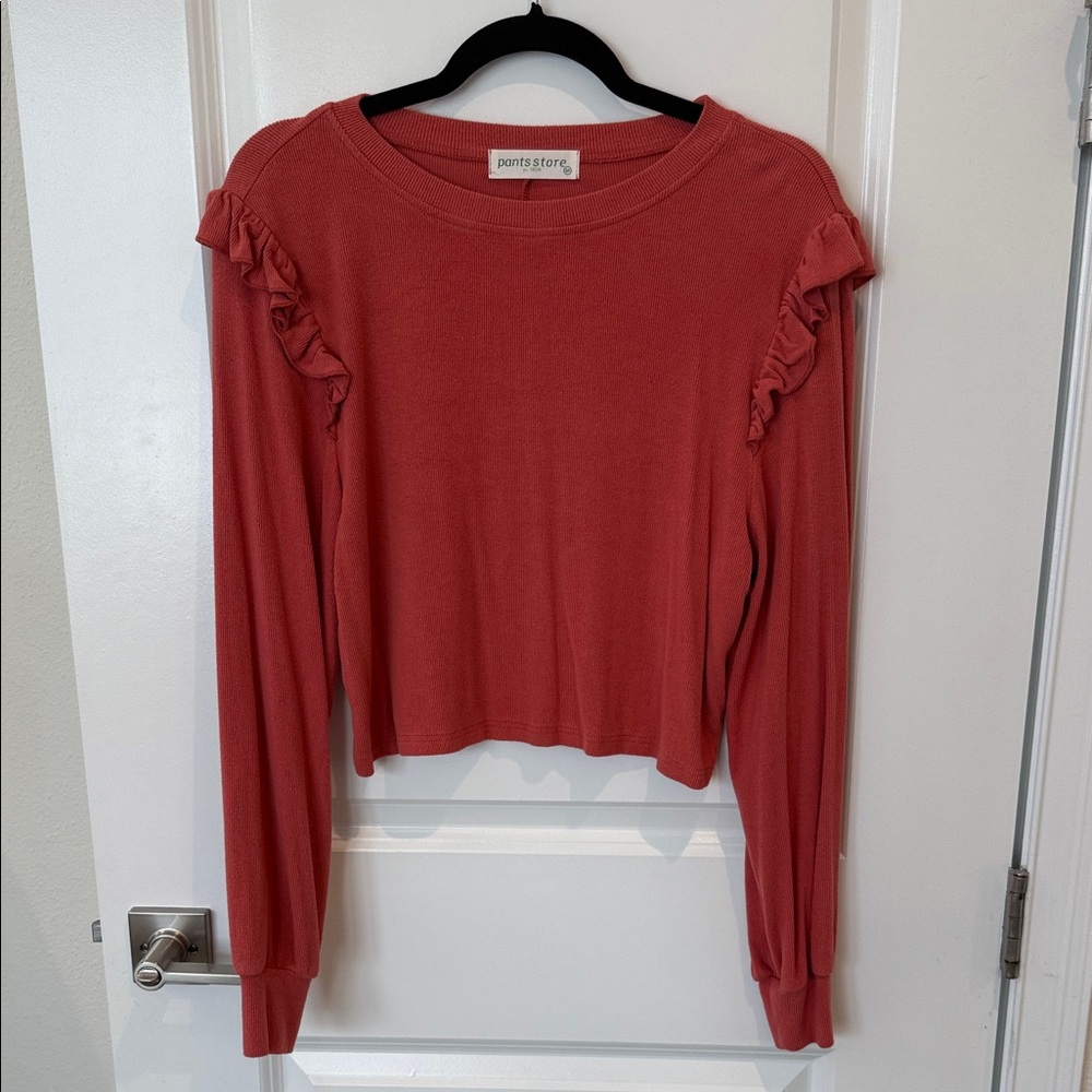 Pant Store Cropped Ruffle Long Sleeve Top - Picture 2 of 9